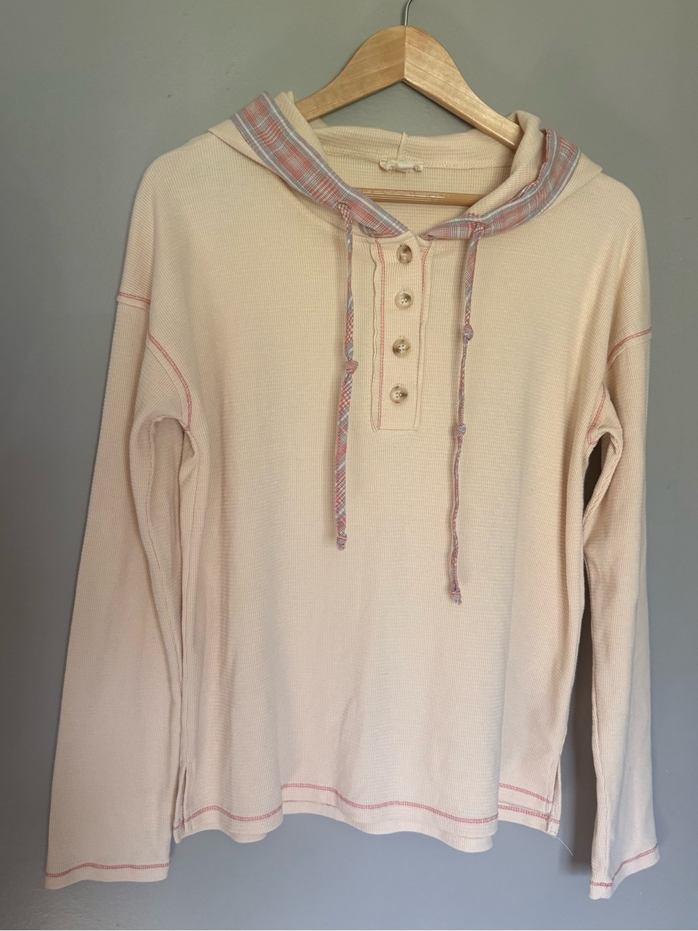 Hem & Thread Pull Over Button Hoodie